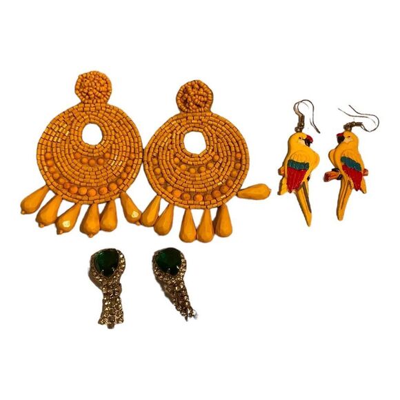 Women’s Statement Beaded Earrings , Parrots Earring And Vintage Green-ThreePair - Picture 3 of 16